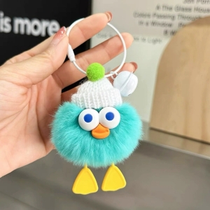 Cute Genuine Angora Rabbit Fur Little Duck Car Keychain – Adorable Doll “Coal Ball” Bag Charm